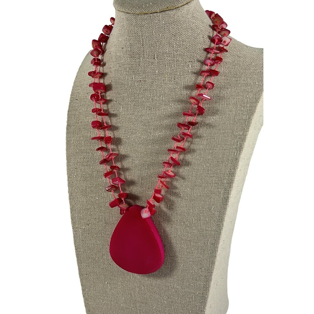 Coldwater Creek Necklace Pink Chunky Pendant Chippy Beads Spring Summer Bright